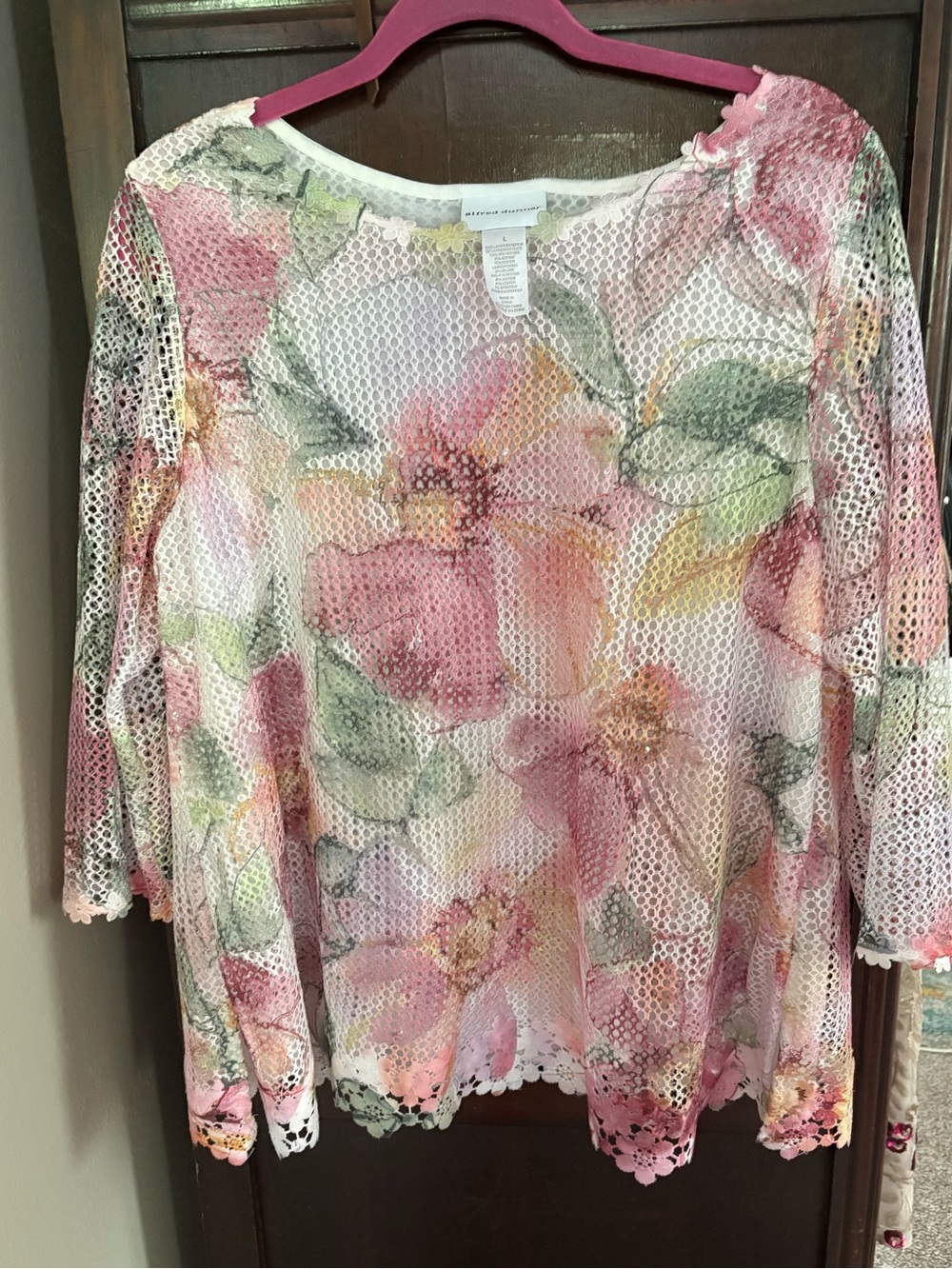 Alfred Dunner L Pink Floral Mesh Tunic floral Top
